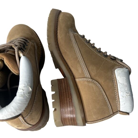 Lugz Vintage Y2K Tan White Heeled Lace Up Boot Size 8 Chunky Sole - Picture 2 of 10